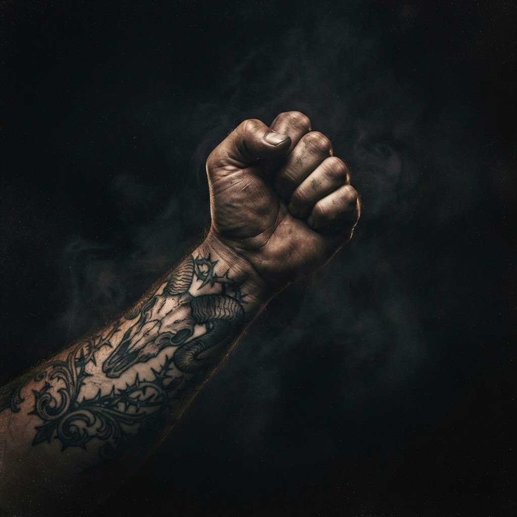 Black Ink Salvation album cover with tattoo linework